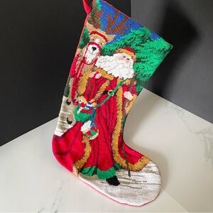 Santa with Reindeer Holiday Needlepoint Stocking